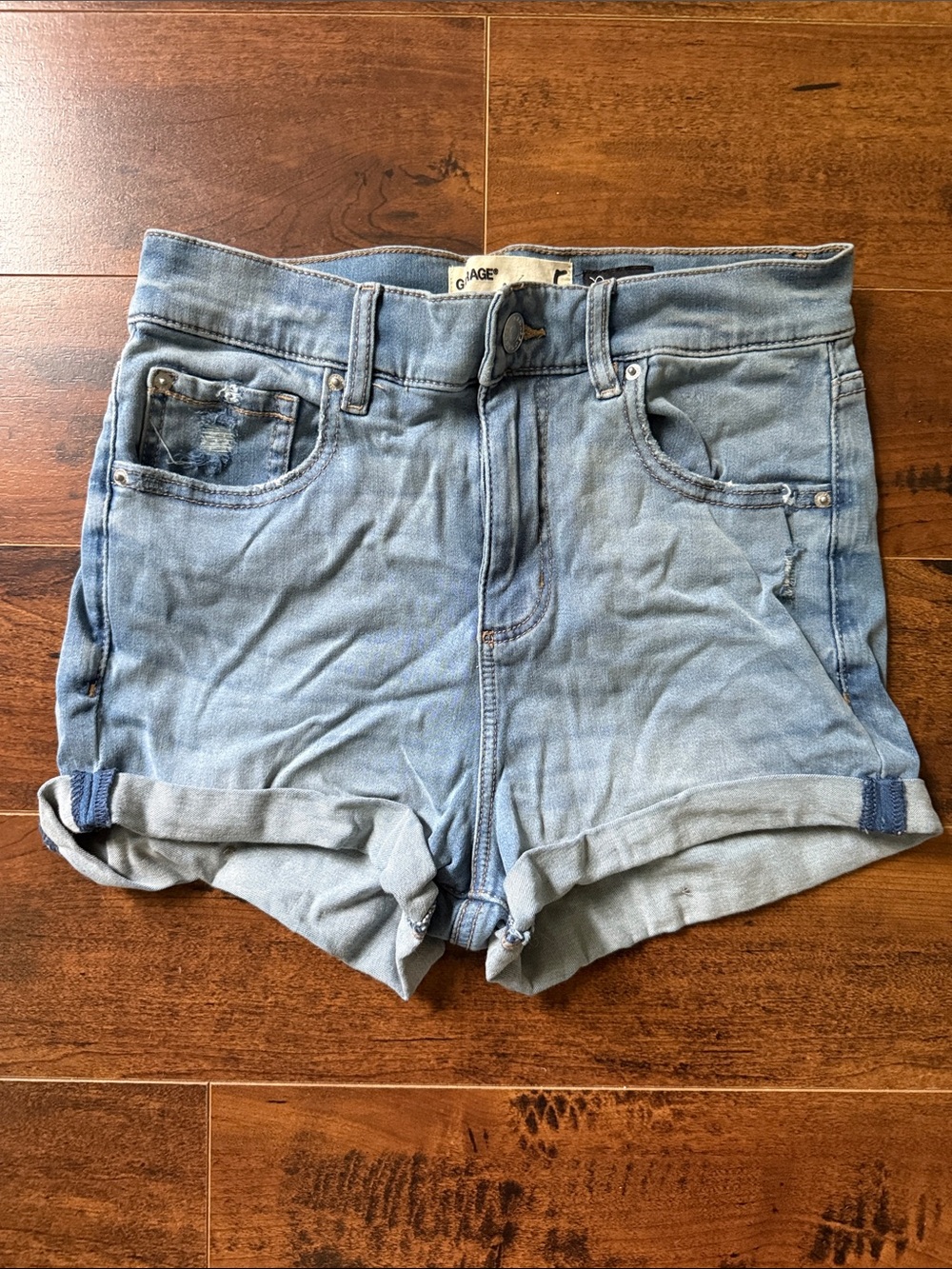 Garage Light Blue Rolled Hem Denim Shorts